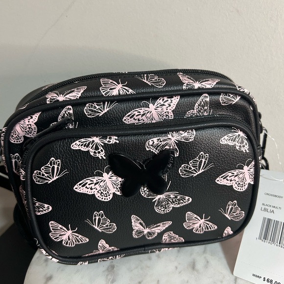 Betsy Johnson Black Butterfly Print Women's Bag - Picture 5 of 6